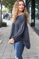Casual Chic Charcoal V Neck Yoke Modal Knit Top (Open Pack)