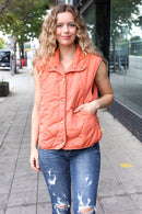 Weekend Ready Rust High Neck Snap Button Quilted Puffer Vest (Open Pack)