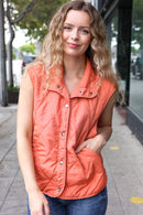 Weekend Ready Rust High Neck Snap Button Quilted Puffer Vest (Open Pack)