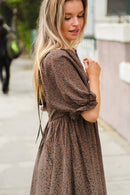 Chocolate/Black Square Neck Tie Back Babydoll Pocketed Dress