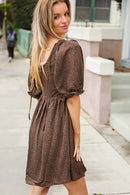 Chocolate/Black Square Neck Tie Back Babydoll Pocketed Dress