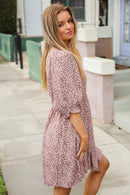 Mauve Square Neck Tie Back Babydoll Pocketed Dress