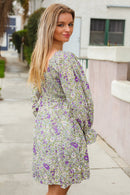 Green & Purple Floral Dress