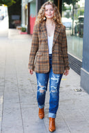 Make It Happen Spice Plaid Tailored Collar Lapel Blazer (Open Pack)