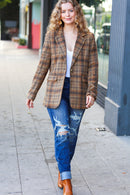 Make It Happen Spice Plaid Tailored Collar Lapel Blazer (Open Pack)