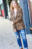 Make It Happen Spice Plaid Tailored Collar Lapel Blazer (Open Pack)