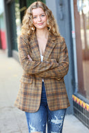 Make It Happen Spice Plaid Tailored Collar Lapel Blazer (Open Pack)