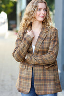 Make It Happen Spice Plaid Tailored Collar Lapel Blazer (Open Pack)