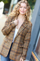 Make It Happen Spice Plaid Tailored Collar Lapel Blazer (Open Pack)