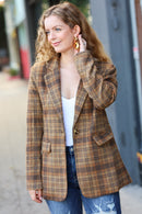 Make It Happen Spice Plaid Tailored Collar Lapel Blazer (Open Pack)