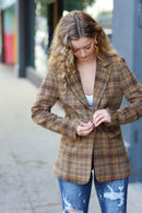 Make It Happen Spice Plaid Tailored Collar Lapel Blazer (Open Pack)