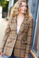 Make It Happen Spice Plaid Tailored Collar Lapel Blazer (Open Pack)