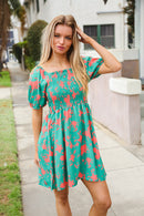 Green/Coral Floral Smocked Dress (5pc)