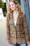 Make It Happen Spice Plaid Tailored Collar Lapel Blazer (Open Pack)