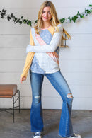 Floral Color Block Rib Terry Out Seam Stitch Detail Pullover (Open Pack)
