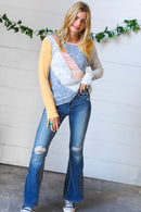 Floral Color Block Rib Terry Out Seam Stitch Detail Pullover (Open Pack)