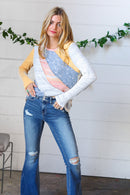 Floral Color Block Rib Terry Out Seam Stitch Detail Pullover (Open Pack)