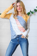 Floral Color Block Rib Terry Out Seam Stitch Detail Pullover (Open Pack)