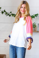 Pink Pointelle Color Block Wide Sleeve Pullover (Open Pack)