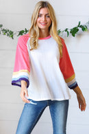 Pink Pointelle Color Block Wide Sleeve Pullover (Open Pack)