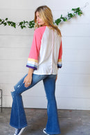 Pink Pointelle Color Block Wide Sleeve Pullover (Open Pack)