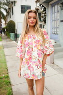 Ivory Floral Bubble Sleeve Top