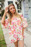 Ivory Floral Bubble Sleeve Top