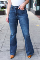 Judy Blue Dark Wash High Rise Flare Back Pocket Detail Jeans (Open Pack)