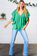 Sea Green Button Ruffle Woven Top (Open Pack)