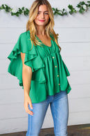Sea Green Button Ruffle Woven Top (Open Pack)