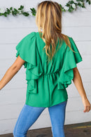 Sea Green Button Ruffle Woven Top (Open Pack)