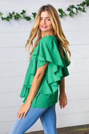Sea Green Button Ruffle Woven Top (Open Pack)
