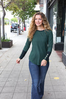 Green Stripe Back Button Sleeve Top