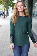 Green Stripe Back Button Sleeve Top