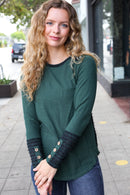 Green Stripe Back Button Sleeve Top