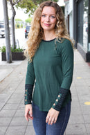 Green Stripe Back Button Sleeve Top