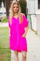Fuchsia Pocketed Short Sleeve Dress