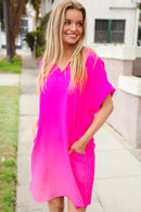 Fuchsia Pocketed Short Sleeve Dress