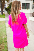 Fuchsia Pocketed Short Sleeve Dress