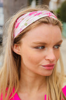 Pink Floral Valentine Stretchy Twist Knit Headband (Open Pack)