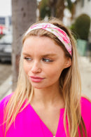 Pink Floral Valentine Stretchy Twist Knit Headband (Open Pack)