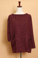 Merlot Heather Double Pocket Sweater