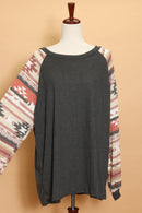 Plus Charcoal Tribal Sleeve Sweater (4pc)