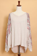Plus Paisley Sleeve V Neck Sweater (3pc)