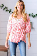 Pink Floral Stripe V Tie Neck Knit Top (Open Pack)