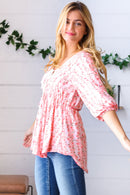 Pink Floral Stripe V Tie Neck Knit Top (Open Pack)