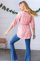 Pink Floral Stripe V Tie Neck Knit Top (Open Pack)