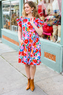 Love Found Pink Floral Smocked Ruffle Sleeve Tiered Dress (Open Pack)