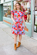 Love Found Pink Floral Smocked Ruffle Sleeve Tiered Dress (Open Pack)