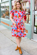 Love Found Pink Floral Smocked Ruffle Sleeve Tiered Dress (Open Pack)
